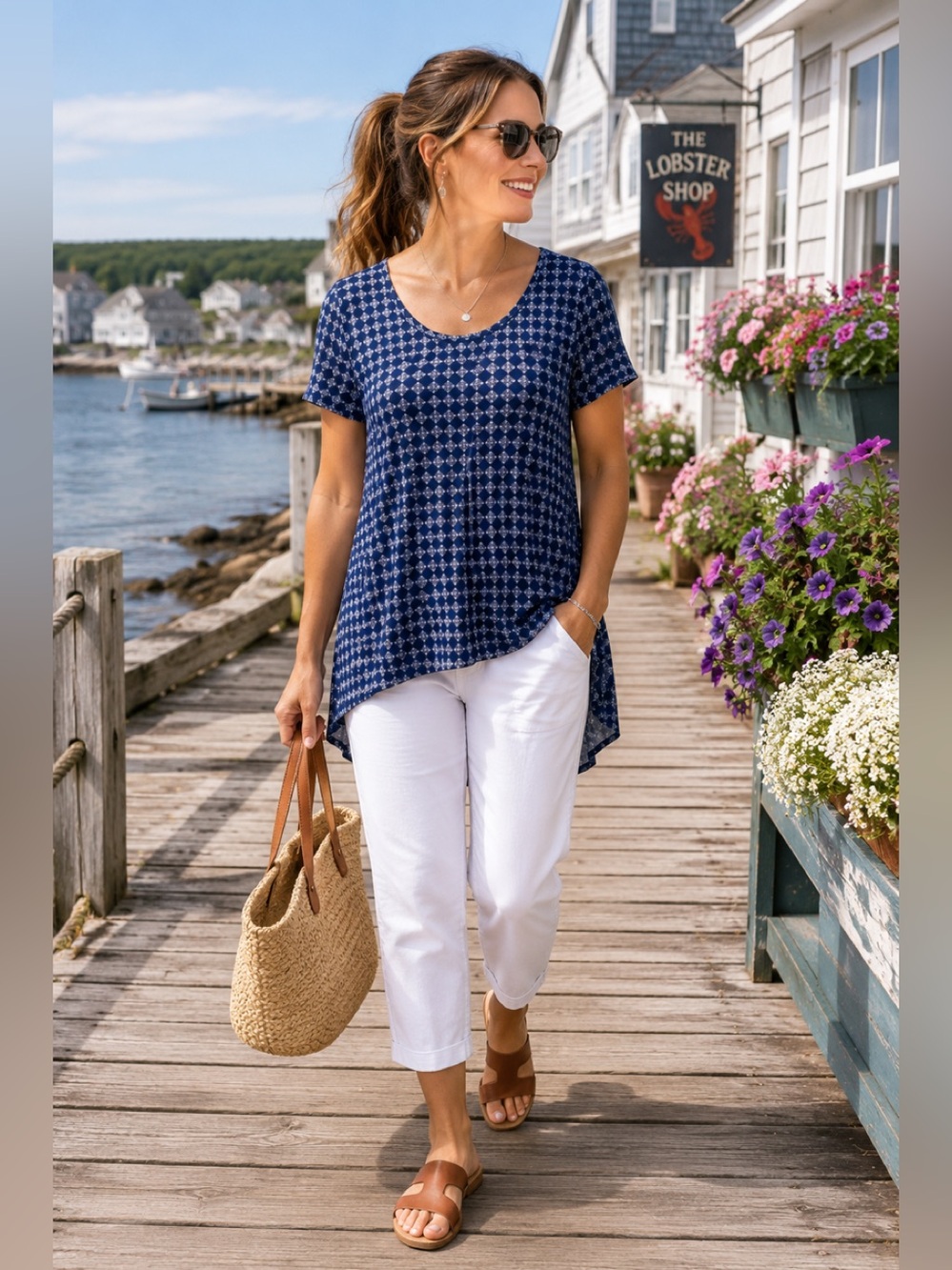 LuLaRoe Classic‎ Tee Blue Geometric High Low Top Large